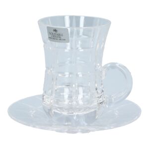 Solitaire Crystal 12-Piece Arabic Square Tea Cup and Saucer Set Clear